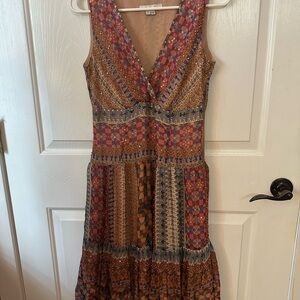 Ice Orange Brown V-Neck Sleeveless Midi Sundress
